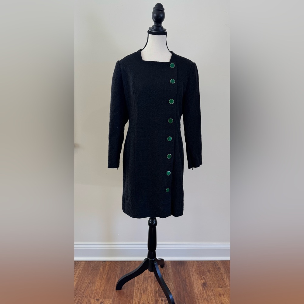 Beautiful Black Coat Dress with Green Buttons